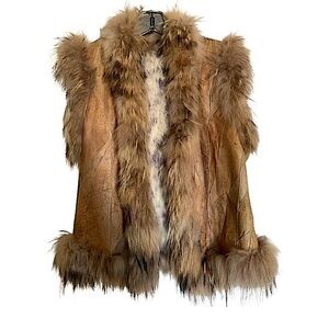 Distressed Vintage Leather and Fur Vest by PAP KIK Made in France